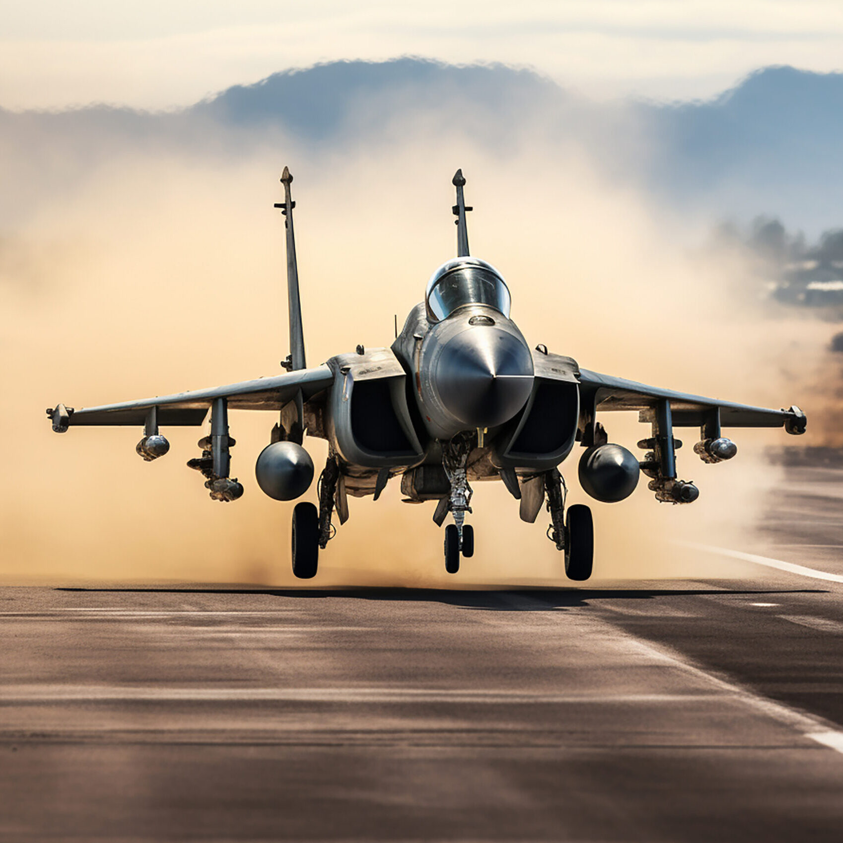 A fighter jet on a runway